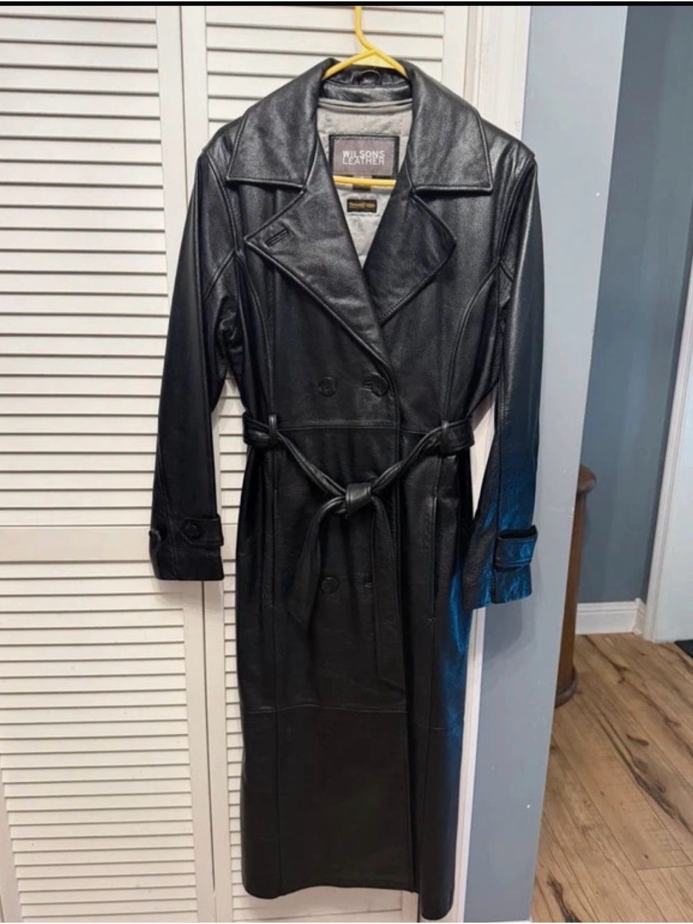 Sz S Wilsons Leather Women's Black Long Trench Coat